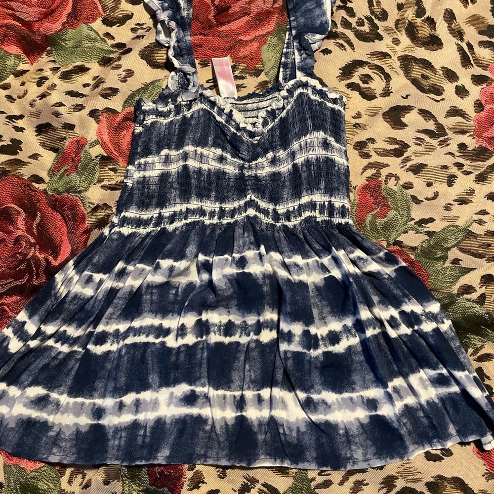 Women's Blue and White Tie-Dye Blouse